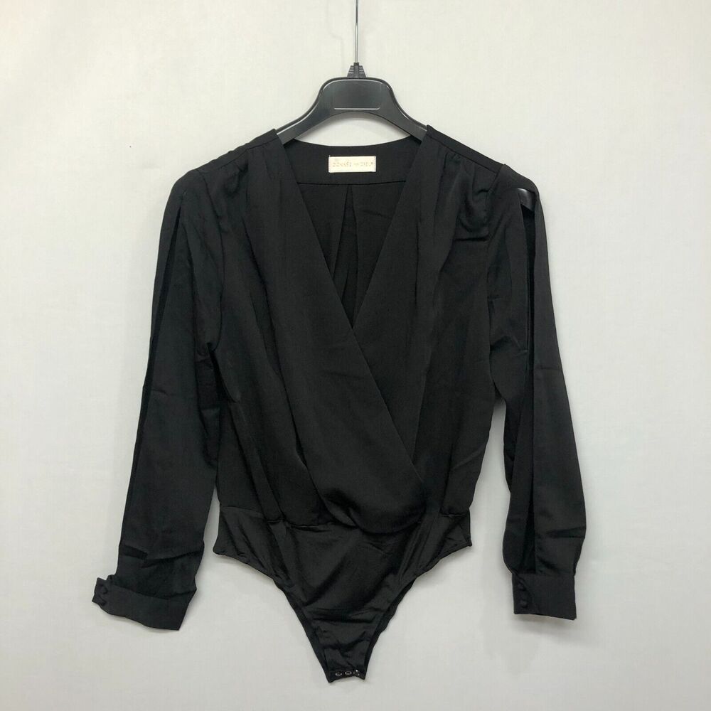 Donnee Par Dieu Women Long Sleeve Bodysuit Top Size Large Black B296 -22
